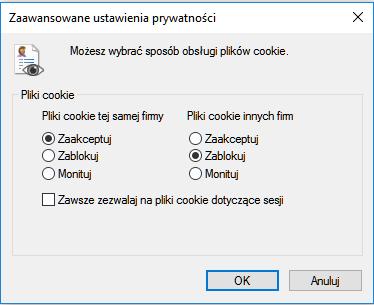 W zakładce [Prywatność] należy użyć przycisku