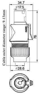 5-7mm WA22K7TL1I WEIPU - 6pin+PE, cable diameter 4.