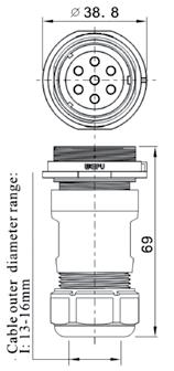Złącza przemysłowe SP29 - IP68 / SP29 IP68 - industrial connectors maksymalny prąd: do 50A maksymalne napięcie: do 500V osłona: gniazda i wtyki spełniają normy (UL94V-0) materiał styków: mosiądz