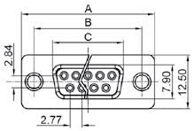 złącza D-SUB / D-SUB connectors złącza szufladowe typu D-Sub do druku, proste D-Sub connectors, for PCB montage, straight z otworem w obudowie, bez nitów i śrub obudowa metalowa, cynowana styki