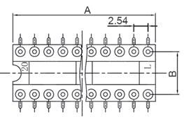 podstawki cd. / cont. sockets podstawki precyzyjne DIP DIP IC precision sockets A [mm] B [mm] P08S ilość styków - 8 pin, SMD / number of terminals - 8 pin, SMT 10.16 7.