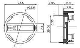 CR2032, DL2016, DL2025, : 1, battery diameter: 20mm, height: 6,45mm BAT DS1092-06-B6P podstawka baterii CR20xx (CR2016, BR2020, CR2025,