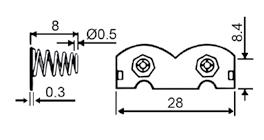 cathode-anode, push-in mounting, length: 25mm, thickness: 10mm BAT 307F styk do 2 baterii AA, R6 Comf