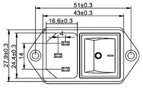 panel w/ switch Z IEC14F1-3P gniazdo męskie IEC na