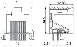 6P4C, mini size, angled, for PCB, w/o panel stops gniazdo telefoniczne 6P6C, miniaturowe, kątowe, do druku, bez kołnierza modular jack 6P6C, mini size, angled, for PCB, w/o panel stops gniazdo