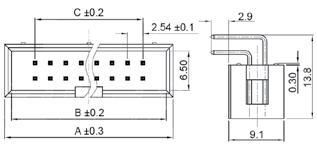 złącza IDC, raster: 2.54mm cd. / cont. IDC sockets, pitch: 2.54mm wtyki IDC, raster: 2.54mm, zabudowane, bez zatrzasków, kątowe, do druku box header, pitch: 2.