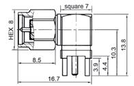 złącza SMA / SMA connectors Z SMA902 wtyk męski, SMA kątowy, do druku, 50 Ohm izolator z teflonu, korpus, pin i powłoka