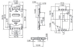 85mm, 6+1 styk, push-push, styki złocone SIM card socket, h=1.