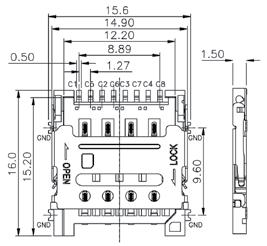 contacts Z SIMM-06h2.65 podstawka karty microsim, wysokość 2.