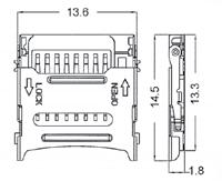TFCMF-20801B0T0-UTE Kingfont T-Flash (micro SD) Card socket, with ejector 14.