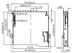 95mm, 8 styków, z wyrzutnikiem, styki złocone, normalnie zamknięte microsd card socket, h=1.