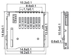 5mm, 9 pins, gold plated contacts Z 9TF-08h1.6o podstawka kart microsd, wysokość 1.