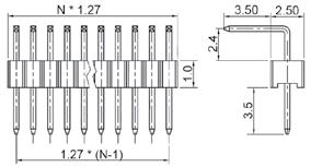listwy stykowe / pin headers listwy stykowe, raster: 1.27mm pin headers, pitch: 1.27mm Z L1x40R 1.