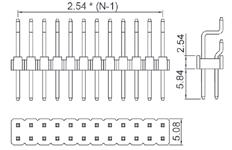 pin header dual row 2x25pin, straight, PCB, gold plated contacts wtyk dwurzędowy 2x20pin, prosty, do druku, styki pozłacane h=18mm pin header dual row 2x20pin, straight, PCB, gold plated contacts