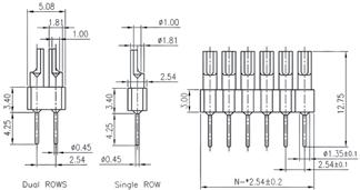 listwy stykowe cd. / cont. pin headers listwy stykowe, raster: 2.54mm cd. cont. pin headers, pitch: 2.