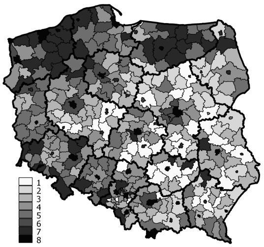 także na obszarach je okalających, a w roku 2011 również w powiatach położonych w północnej części Polski (zob. Rysunek 3 i 4). Tabela 4.