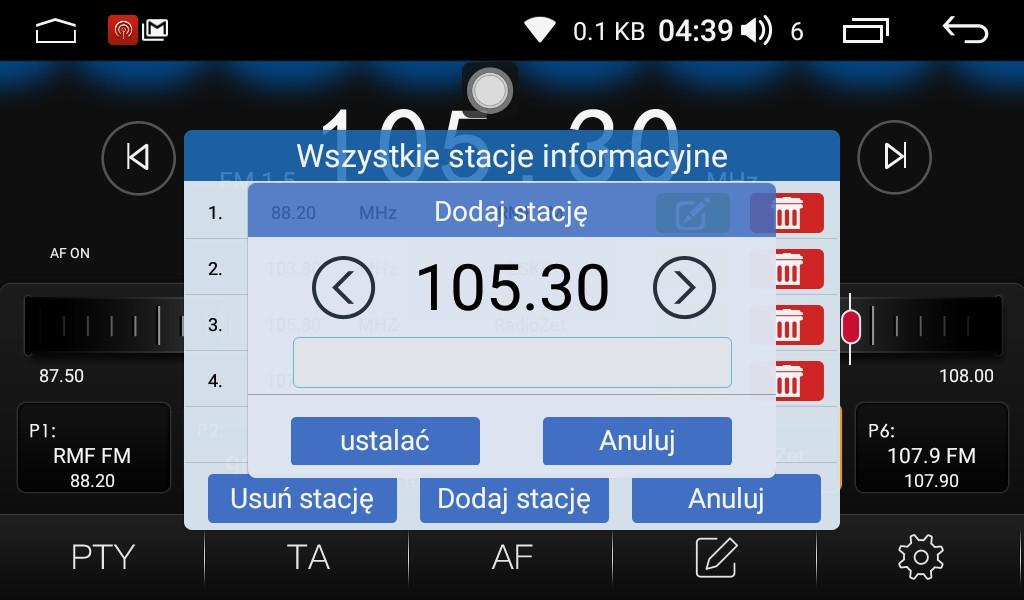 Dla odsłuchu programów RDS / PTY w celu wybrania odpowiedniego trybu kliknij PTY, kolejno klikając wybierz odpowiedni tryb PTY.