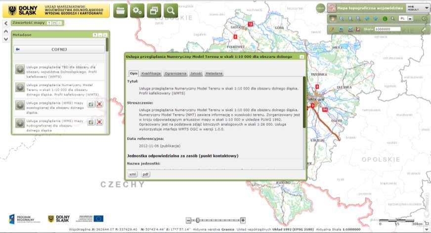 Aplikacja internetowa Aplikacja umożliwia również przeglądanie metadanych