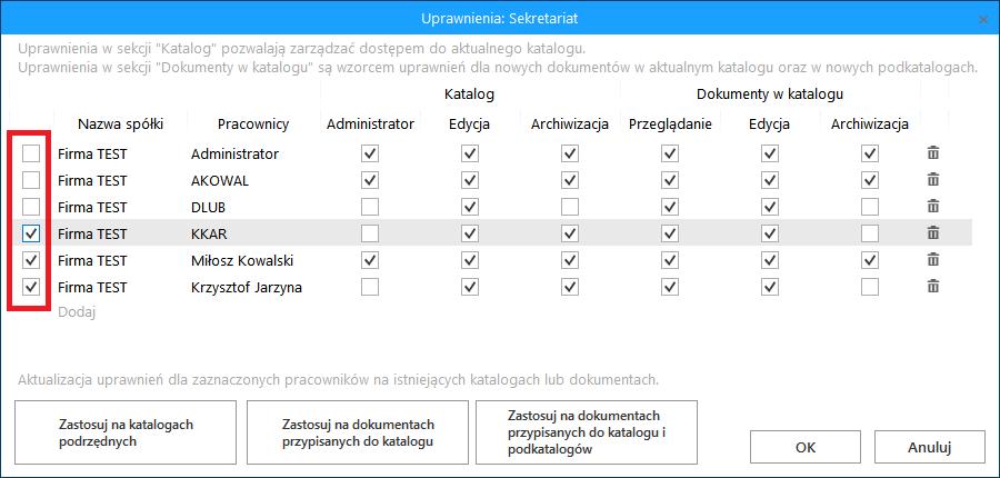 Archiwizacja zaznaczenie powoduje, że każdy nowy dokument dodany do katalogu automatycznie ma przejmuje z katalogu ustawienie liczby dni, po których dokument zostanie automatycznie zarchwizowany.