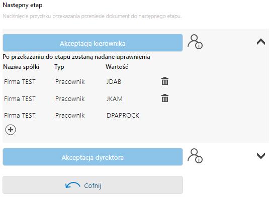 Rys 34. Zestaw uprawnień do kolejnego etapu wyświetlany w aplikacji web 1.