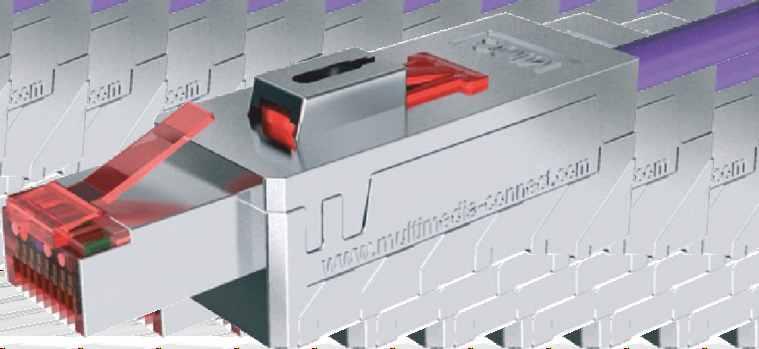 WTYK RJ45 KATEGORII 6A STP Z ZABEZPIECZENIEM PRZED WYPIĘCIEM PL6AFS GNIAZDA, WTYKI I PANELE RJ45 Doskonałe zabezpieczenie w przypadku bezpośredniego wpinania kabla do kamery CCTV, punktu dostępowego