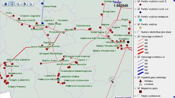 Rysunek 6. Schemat przebiegu gazociągów w sąsiedztwie Gminy Żarów Źródło: Program Ochrony Środowiska dla Gminy Żarów na lata 2010-2013 z perspektywą 2014-2017 2.2.8.
