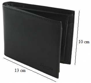 (tolerancja + - 20%): - wysokość 13 cm - szerokość 10 cm powinien posiadać: - miejsce na bilon - kieszenie na banknoty - kieszonkę zapinaną na zamek - kilka miejsc na karty kredytowe - kilka kieszeni