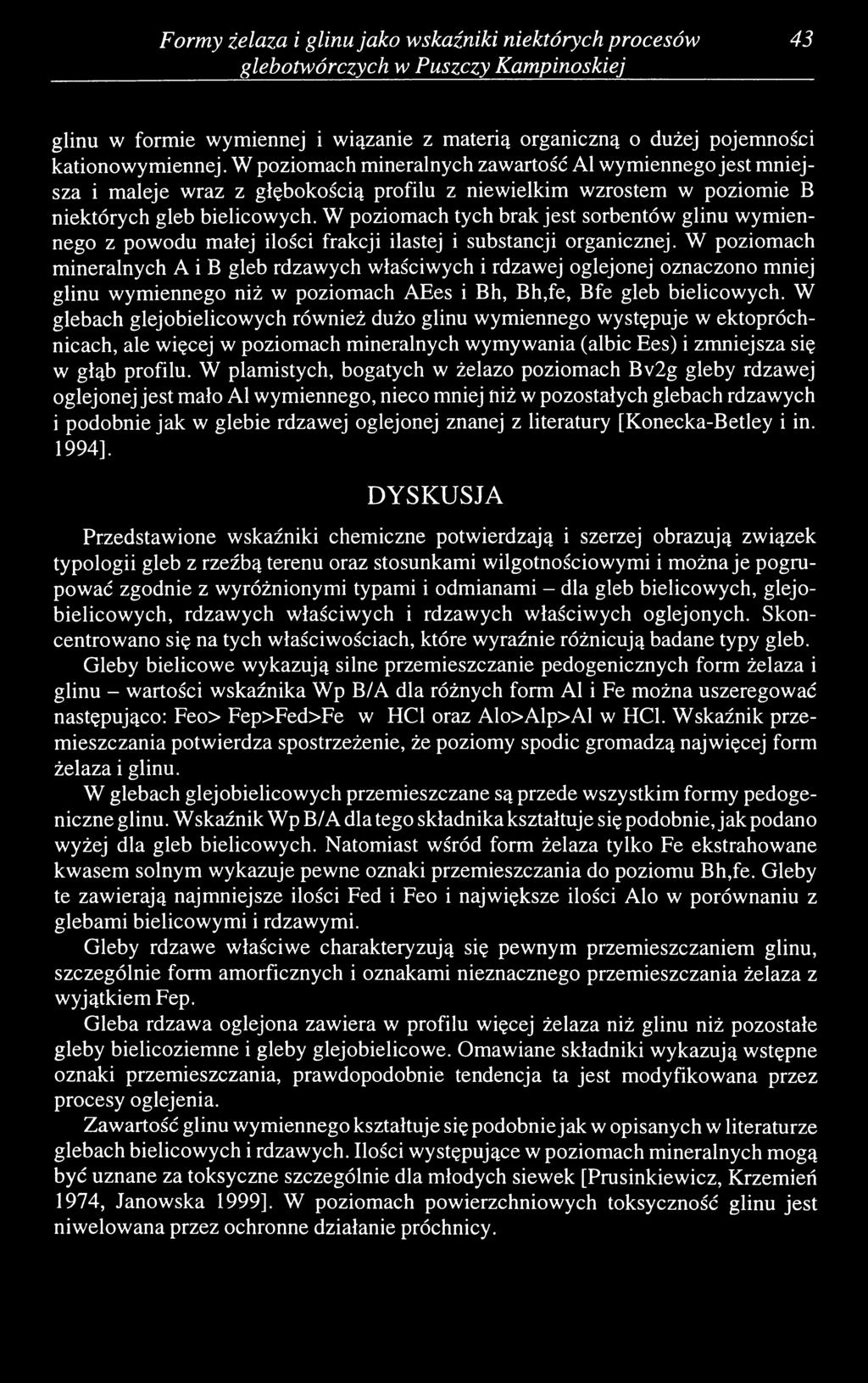 W poziomach tych brak jest sorbentów glinu wymiennego z powodu małej ilości frakcji ilastej i substancji organicznej.