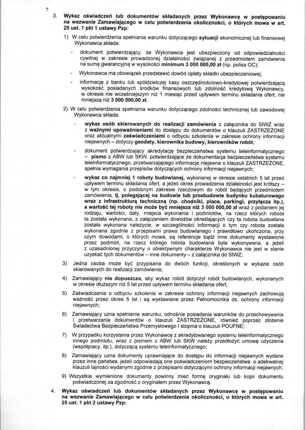 3. Wykaz oswiadczeh lub dokumentdw skladanych przez Wykonawce w postepowaniu na wezwanie Zamawiajacego w celu potwierdzenia okolicznosci, o ktorych mowa w art. 25 ust.