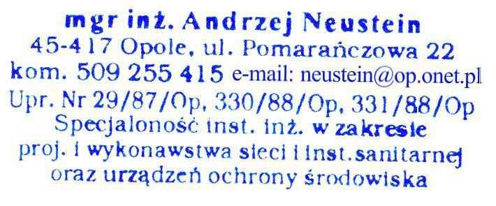 PB część II - Rozbudowa wodociągu grupowego "Prószków" - Etap I sieć wodociągowa Dziekaństwo-Mechnice - 12 - II.1 Strona tytułowa. NEUSTEIN s.c. Krystyna i Andrzej Neustein Biuro Projektów Wodociągów i Kanalizacji 45-417 Opole ul.