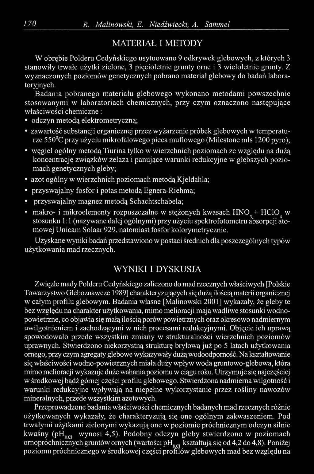 Z wyznaczonych poziomów genetycznych pobrano materiał glebowy do badań laboratoryjnych.