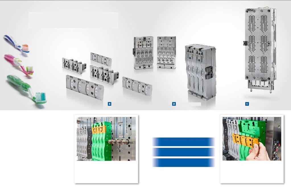 Obsługa dowolnego modelu szczoteczki do zębów dzięki modułowemu narzędziu Listwy z formami na główki Wkładki form na uchwyty Forma pierwotna Z.