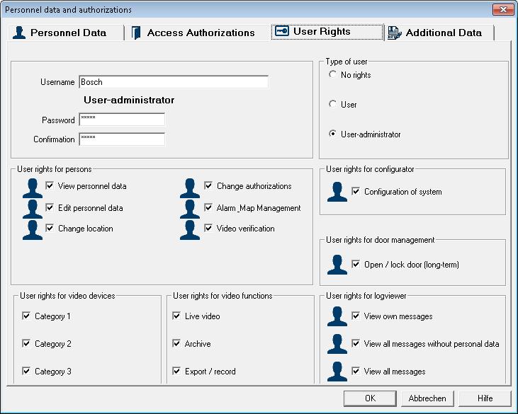 62 pl Uprawnienia użytkownika Access Professional Edition 8 Uprawnienia użytkownika Uprawnienia do korzystania z aplikacji systemu Access PE (jak również z aplikacji Configurator (Konfigurator) i Log