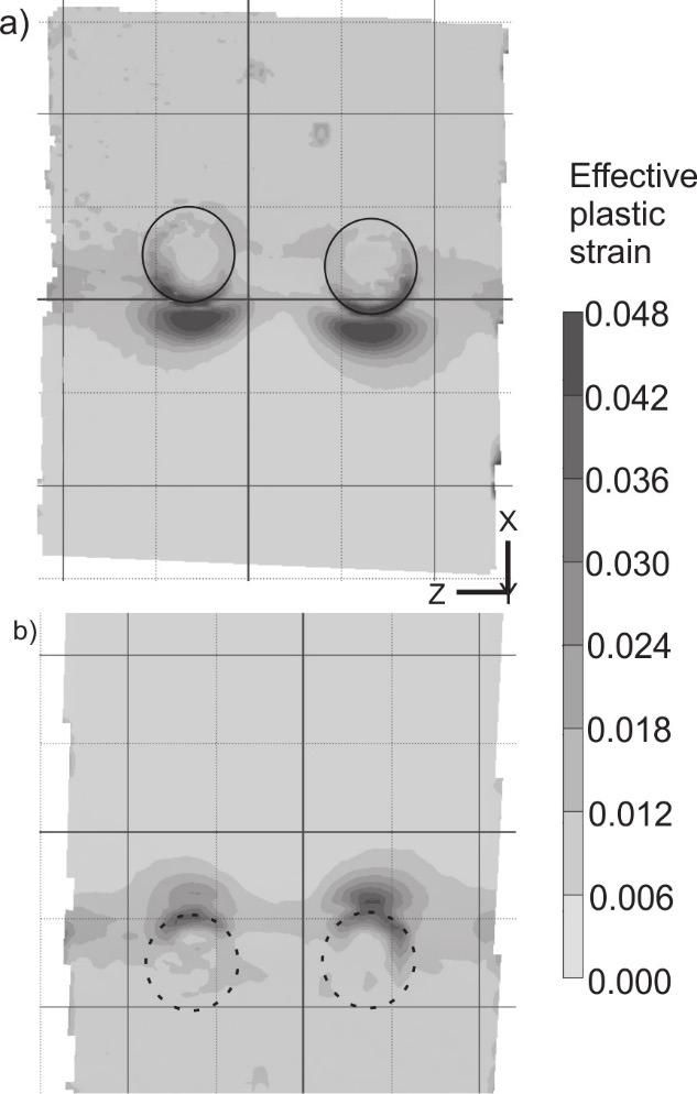 In each joint, the effective plastic strains reach have higher values at the obverse surface of the specimen than at the reverse surface.