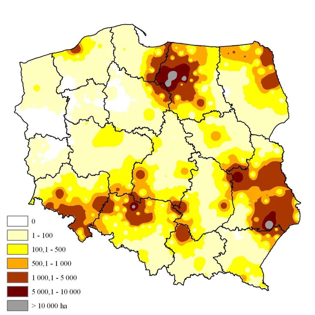 powierzchnia drzewostanów w