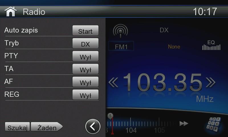 Rys 1 Rys 2 Obsługa radia. Dotknij ikonę 'Radio', zostanie wyświetlone menu odbiornika radiowego (rys 2).
