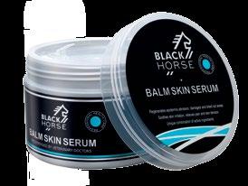 Balsamowe serum Black Horse łagodzi podrażnienia, koi oznaki bólu i napięć skóry, uelastyczniając ją.