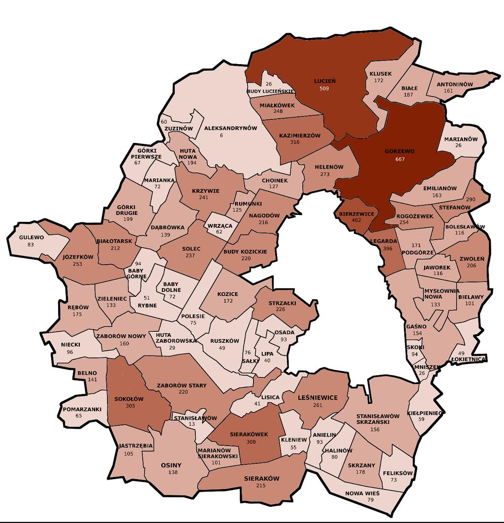 Liczba mieszkańców w miejscowościach - Gmina