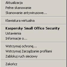 P O D R Ę C Z N I K U Ż Y T K O W N I K A Zakończ zamyka program Kaspersky Small Office Security. Po wybraniu tej opcji aplikacja zostanie wyładowana z pamięci RAM. Rysunek 1.
