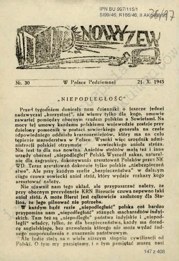 3.1. Władze i struktury organizacji 95 Il. 4. Okładki pism Nowy Zew i Wolne Słowo ; AIPN, 997/115, t.