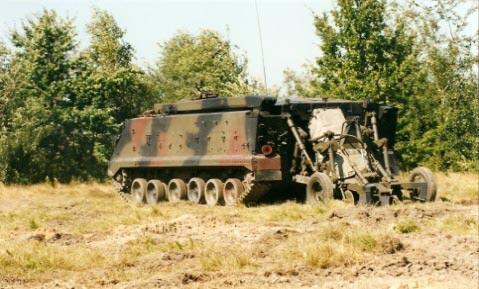 Military engineering equipment developed at OBRUM block type) for absorbing vibrations during track contact with ground and wheels.