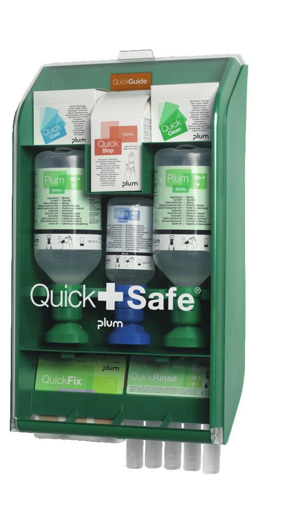 Łatwy dostęp to klucz do poprawy bezpieczeństwa QuickSafe gromadzi wszystkie środki pierwszej pomocy w jednym miejscu Do przeszłości należą już czasy, gdy butelki z płynem do płukania oczu były