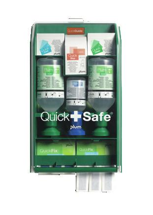 Kompletny zestaw QuickSafe Stacja pierwszej pomocy z szerokim asortymentem produktów pierwszej pomocy. 18 żel na oparzenia QuickCool 1 zestaw opatrunkowy na rany QuickStop: 1 szt. 17 17 cm i 2 szt.
