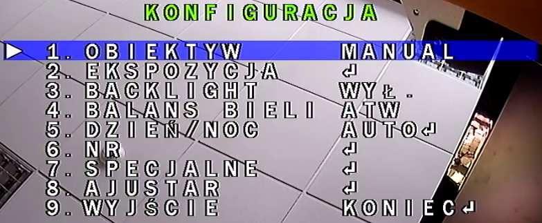 7. Menu OSD kamery By wywołać MENU OSD, należy wcisnąć przycisk manipulatora na kablu kamery. Ruch manipulatora w górę i w dół przemieszcza pole podświetlenia wyboru.