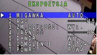 7.2. EKSPOZYCJA Podmenu ustawień elektroniki kamery zamglonego planu 7. POWRÓT Wyjście 1. MIGAWKA ręczne ustawienia szybkości migawki 2. AGC określ poziom wzmocnienia 3. ZM.