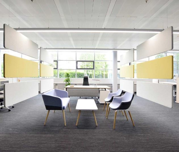 Sileo suspended panels Panele podwieszane Sileo In addition to its acoustic properties, the vertical suspended panel can be used to visually divide the office space into particular zones.