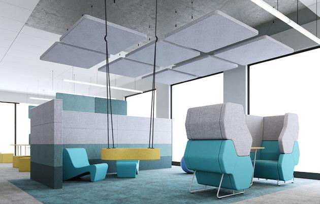 Suspended panels Panele podwieszane Horizontal sound-absorbing suspended panels reduce the reverberation time and improve other acoustic parameters for example, they lower the noise level and