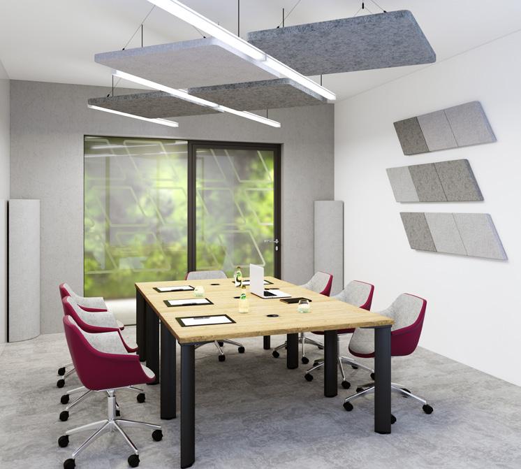 Towers Panele narożne Tower corner panels can be used in areas where other sound-absorbing panels cannot be used, for example small rooms or areas enclosed with glass walls.