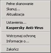 Z poziomu menu kontekstowego. W tym celu wybierz polecenie Ustawienia z menu kontekstowego aplikacji. Rysunek 10. Menu kontekstowe W TEJ SEKCJI Ochrona... 70 Ochrona plików... 76 Skanowanie.