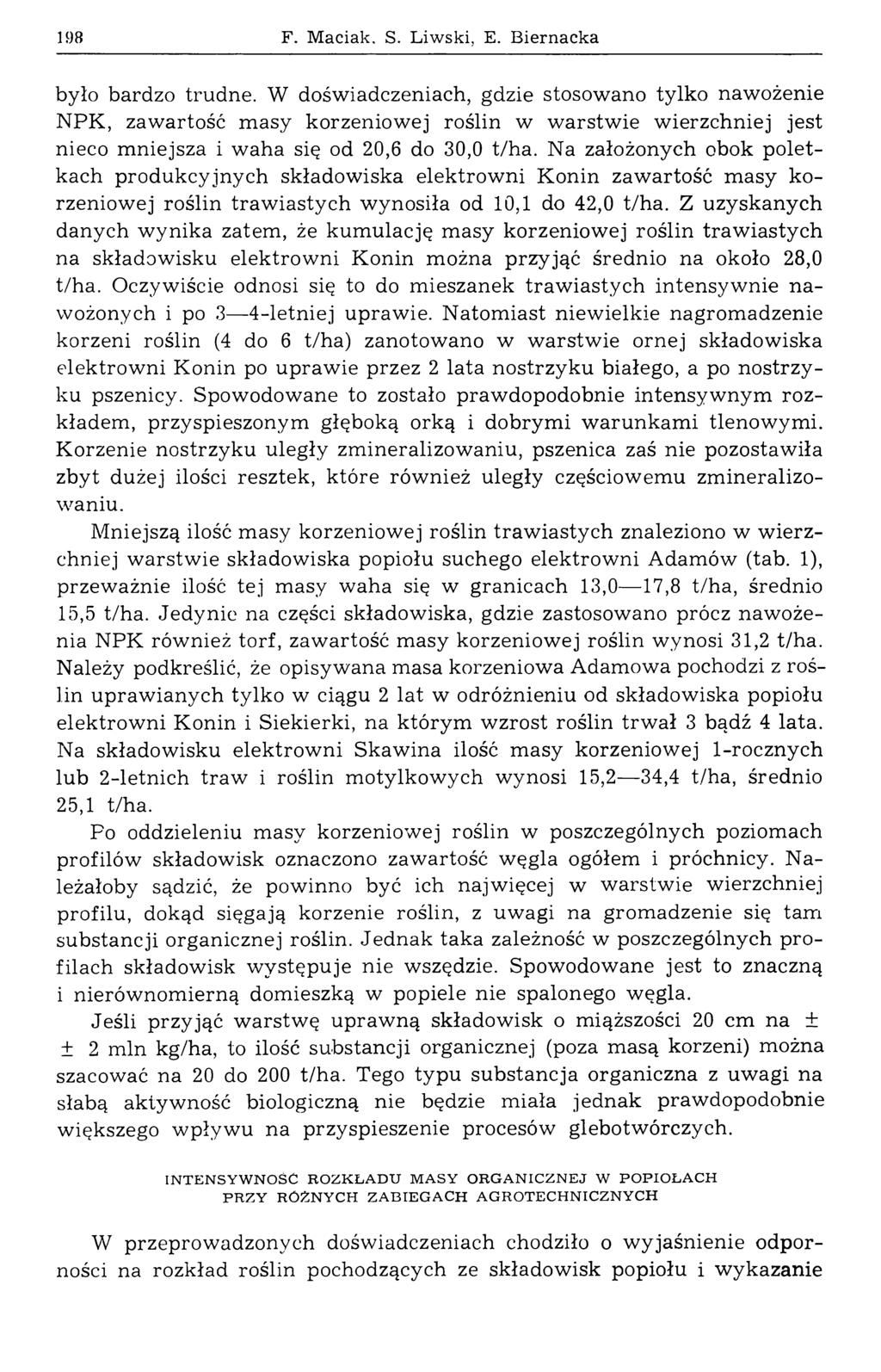 198 F. Maciak, S. Liwski, E. Biernacka było bardzo trudne.